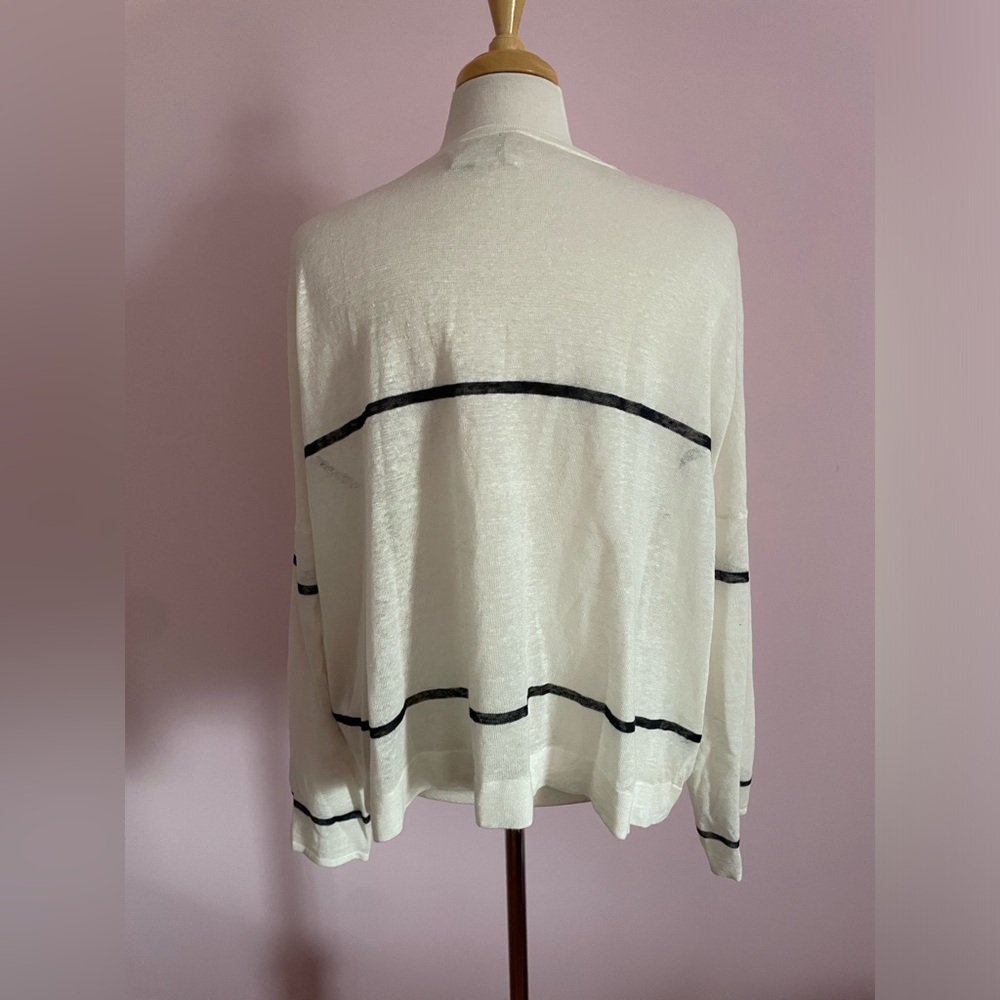 White Sheer Cardigan Sweater with Black Stripes - Picture 5 of 10
